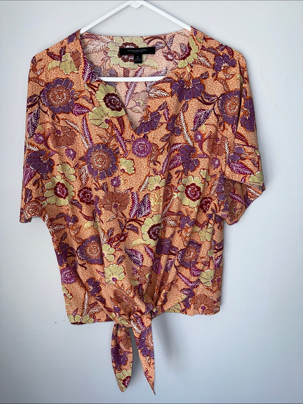 Marc New York Floral Tie-Front Women’s Top - Orange & Purple